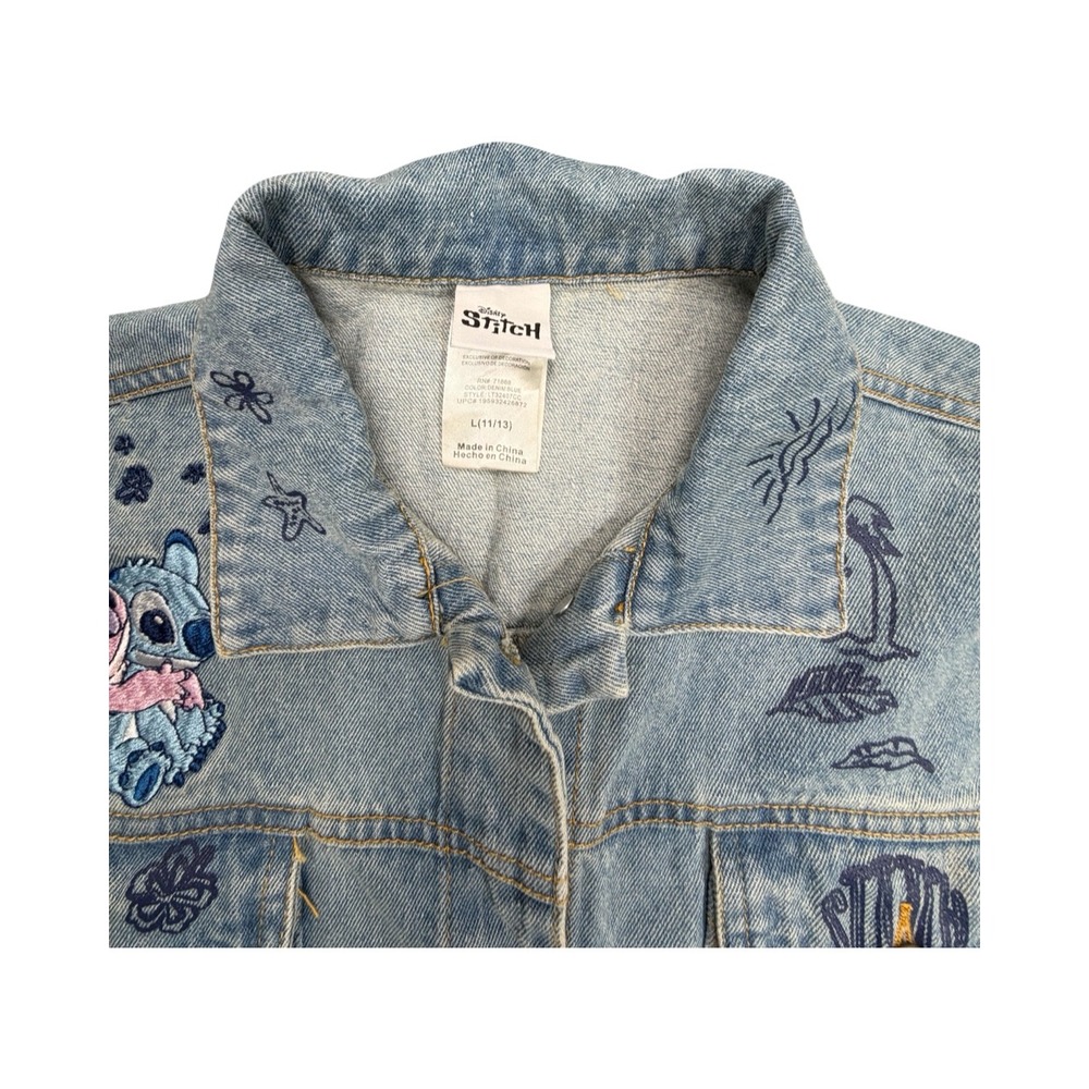 Disney Denim Jacket Womens L Blue Stitch Angel 626 Light Wash Embroidered Doodle - Picture 3 of 14